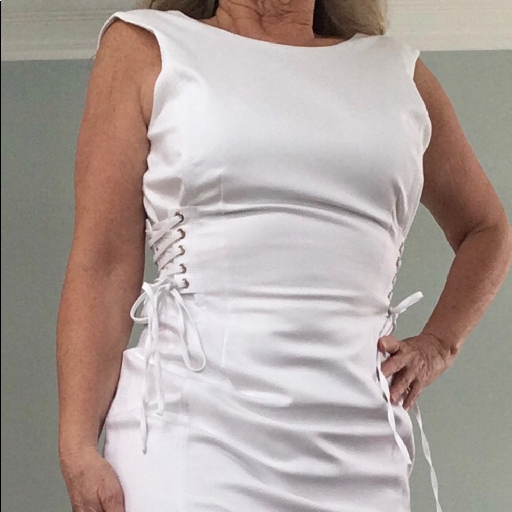 Designer Calvin Klein White Lace Up Dress